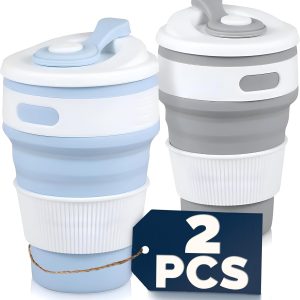 <h3>Tesorrio Collapsible Coffee Cups – 2-Pack Reusable 12oz Travel Mugs | Leakproof Silicone, Foldable & Portable Design for Camping, Hiking, and Office Use | Lightweight, Heat-Resistant & Easy to Clean!</h3>