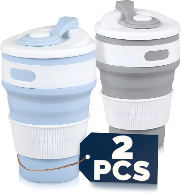 <h3>Tesorrio Collapsible Coffee Cups – 2-Pack Reusable 12oz Travel Mugs | Leakproof Silicone, Foldable & Portable Design for Camping, Hiking, and Office Use | Lightweight, Heat-Resistant & Easy to Clean!</h3>