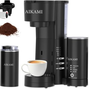 All-in-One Single Serve Coffee Maker: Brew K-Cups & Ground Coffee with Milk Frother & Grinder | 30 oz Removable Water Reservoir | Flexible 6-14 oz Brew Sizes | Perfect Home Coffee Machine