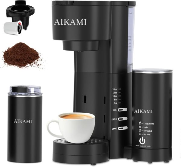 All-in-One Single Serve Coffee Maker: Brew K-Cups & Ground Coffee with Milk Frother & Grinder | 30 oz Removable Water Reservoir | Flexible 6-14 oz Brew Sizes | Perfect Home Coffee Machine