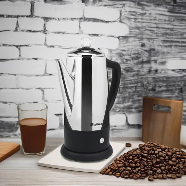 Elite Gourmet 12-Cup Stainless Steel Electric Coffee Percolator – Keep Warm Feature, Clear Brew Progress Indicator, Cordless Serving & Cool-Touch Handle - Image 5