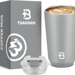 Adventure-Ready 15 oz Stainless Steel Coffee Travel Mug | Spill & Leak Proof Insulated Tumbler for Hot & Cold Drinks (Gray)
