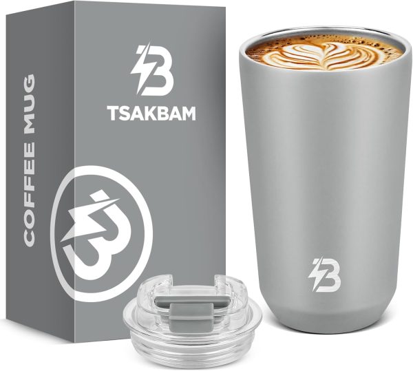 Adventure-Ready 15 oz Stainless Steel Coffee Travel Mug | Spill & Leak Proof Insulated Tumbler for Hot & Cold Drinks (Gray)