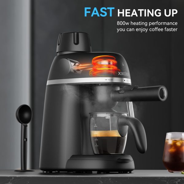 Compact 800W Espresso & Cappuccino Machine – 3.5 Bar Pressure with Steam Wand, Safety Lock & Tritan Cups – Perfect Coffee Maker for Delicious Lattes, Sleek Black Design - Image 2