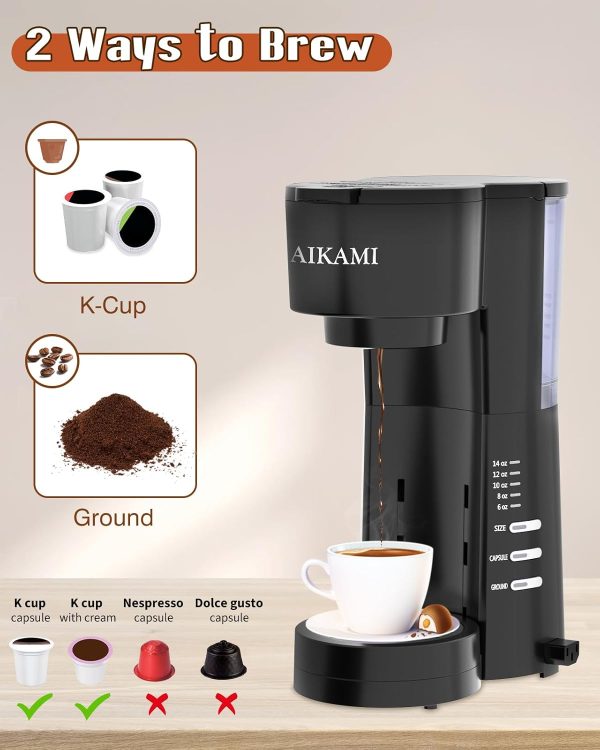 All-in-One Single Serve Coffee Maker: Brew K-Cups & Ground Coffee with Milk Frother & Grinder | 30 oz Removable Water Reservoir | Flexible 6-14 oz Brew Sizes | Perfect Home Coffee Machine - Image 3