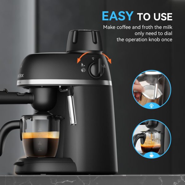 Compact 800W Espresso & Cappuccino Machine – 3.5 Bar Pressure with Steam Wand, Safety Lock & Tritan Cups – Perfect Coffee Maker for Delicious Lattes, Sleek Black Design - Image 5