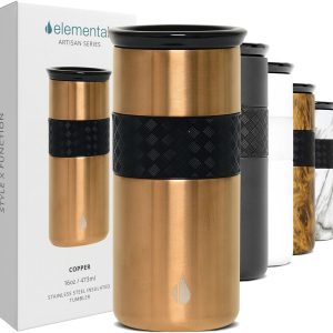 Transform Your Coffee Experience: Elemental Artisan Triple-Wall Insulated Tumbler - 16oz Reusable Stainless Steel Mug with Ceramic Lid for 6 Hours Hot & 18 Hours Cold - Stunning Copper Design