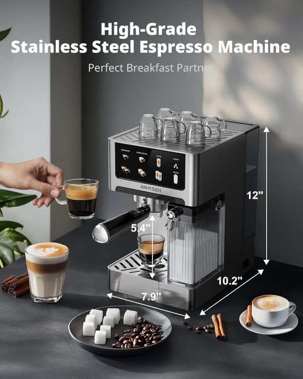 Elevate Your Coffee Experience: AIRMSEN 20 Bar Espresso Machine with Automatic Milk Frother – Quick Brew Dual Boiler (1350W + 1000W), Stainless Steel, 60oz Water Tank & Touchscreen for Perfect Cappuccinos & Lattes at Home! - Image 6