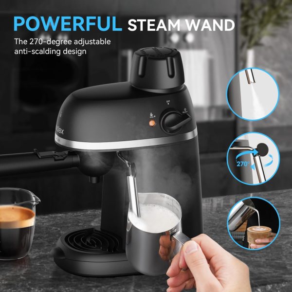Compact 800W Espresso & Cappuccino Machine – 3.5 Bar Pressure with Steam Wand, Safety Lock & Tritan Cups – Perfect Coffee Maker for Delicious Lattes, Sleek Black Design - Image 3