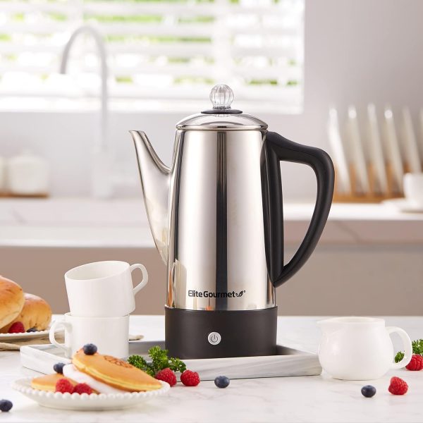 Elite Gourmet 12-Cup Stainless Steel Electric Coffee Percolator – Keep Warm Feature, Clear Brew Progress Indicator, Cordless Serving & Cool-Touch Handle - Image 2
