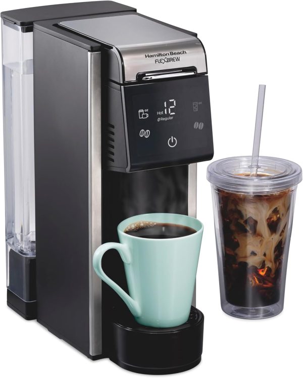 Hamilton Beach FlexBrew 4-in-1 Coffee Maker: Brew Hot & Iced Coffee with Ease – 45 oz Removable Water Reservoir, Pod & Ground Compatible, Fast Brewing & LED Touchscreen – Black (Model 49925)