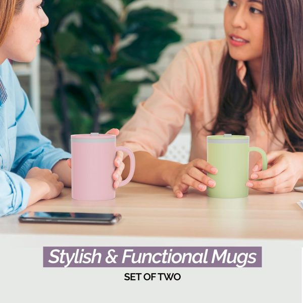 Copco Double-Wall Insulated Coffee Mug Set - 16oz BPA-Free Travel Tumblers with Lid & Handle - Perfect for Office, School, Camping - Stylish Purple & Yellow Bundle (2-Pack) - Image 2