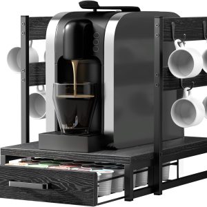 Stylish Coffee Pod Drawer for K-Cups | Holds 35 Pods | Sleek Organizer & Coffee Maker Stand with Storage Drawer | Durable Black Design