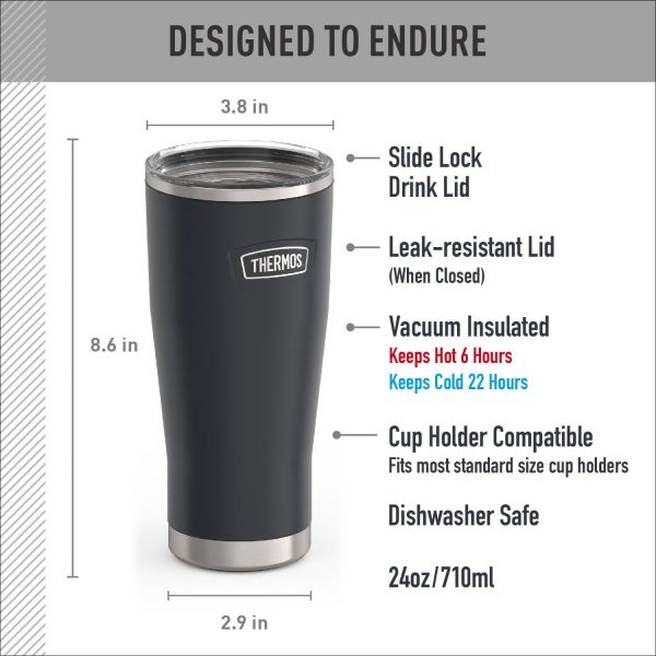 THERMOS ICON SERIES 24 oz Stainless Steel Cold Tumbler with Slide Lock - Stylish Granite Finish for Ultimate Hydration! - Image 7