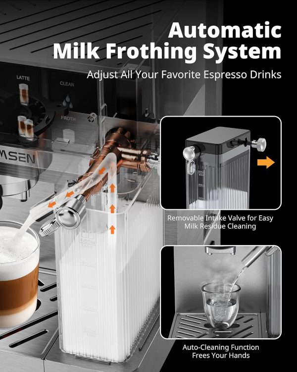 Elevate Your Coffee Experience: AIRMSEN 20 Bar Espresso Machine with Automatic Milk Frother – Quick Brew Dual Boiler (1350W + 1000W), Stainless Steel, 60oz Water Tank & Touchscreen for Perfect Cappuccinos & Lattes at Home! - Image 4