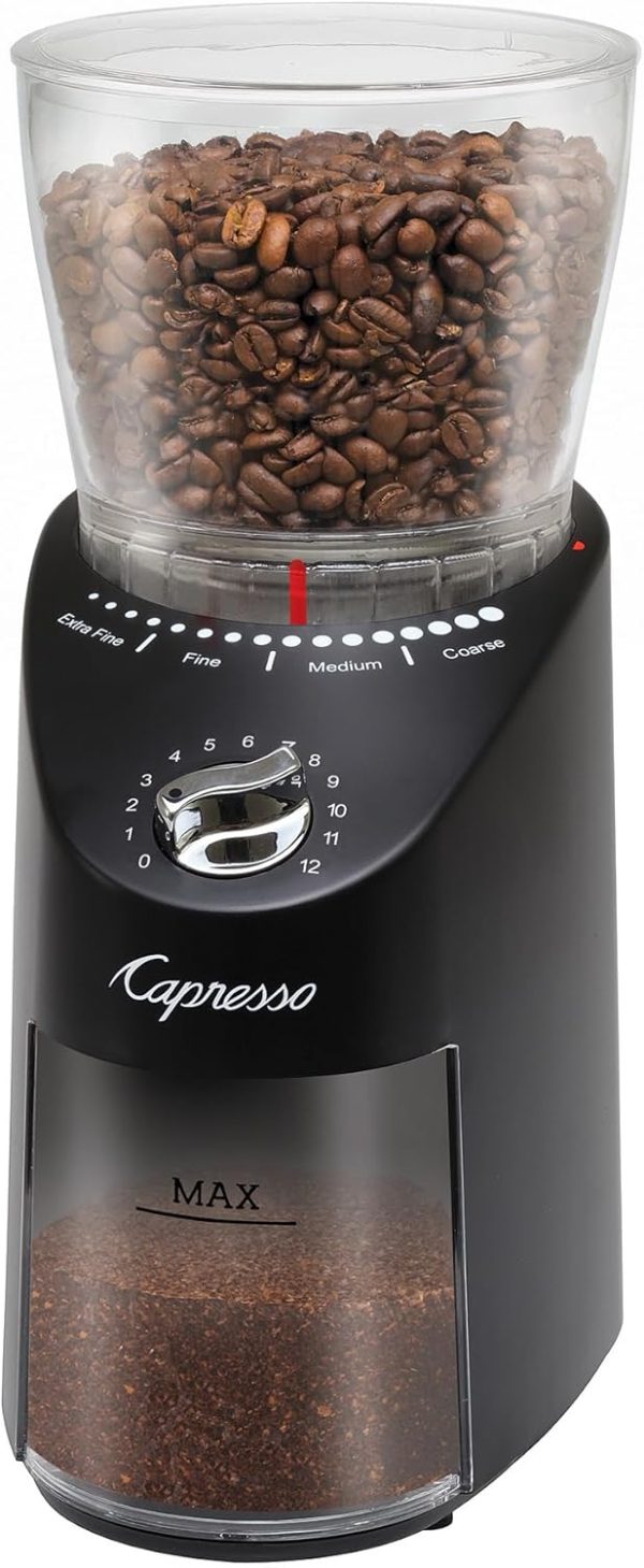 Capresso Infinity Plus Conical Burr Coffee Grinder - Sleek Black Design for Perfectly Ground Coffee Every Time!