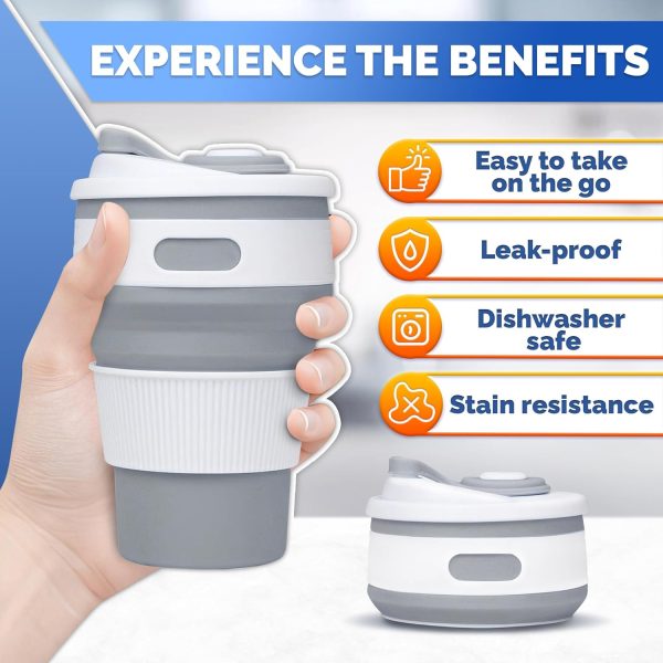 <h3>Tesorrio Collapsible Coffee Cups – 2-Pack Reusable 12oz Travel Mugs | Leakproof Silicone, Foldable & Portable Design for Camping, Hiking, and Office Use | Lightweight, Heat-Resistant & Easy to Clean!</h3> - Image 4