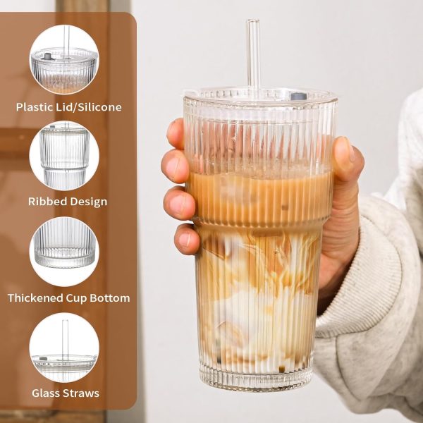 Set of 2 - 20oz Glass Tumblers with Lids & Straws | Perfect Iced Coffee, Juice, Smoothies & Cocktails! - Image 5