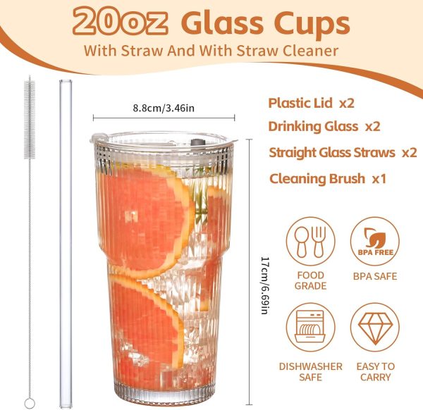 Set of 2 - 20oz Glass Tumblers with Lids & Straws | Perfect Iced Coffee, Juice, Smoothies & Cocktails! - Image 3