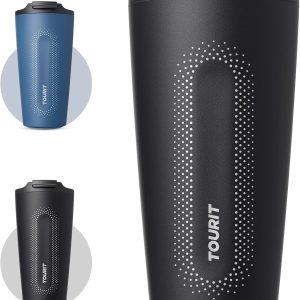 TOURIT 16 oz Insulated Travel Coffee Mug – Stainless Steel Double-Wall Vacuum Tumbler with Flip Lid | Leak-Proof, Reusable Portable Cup in Sleek Black