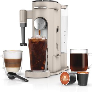 Revitalize Your Brew: Ninja Pod & Grounds XL Coffee Maker – K-Cup Compatible, Compact, Built-In Milk Frother, 68-oz Reservoir, Perfect for 6-oz Cups to 24-oz Mugs (Stone, PB055AST)