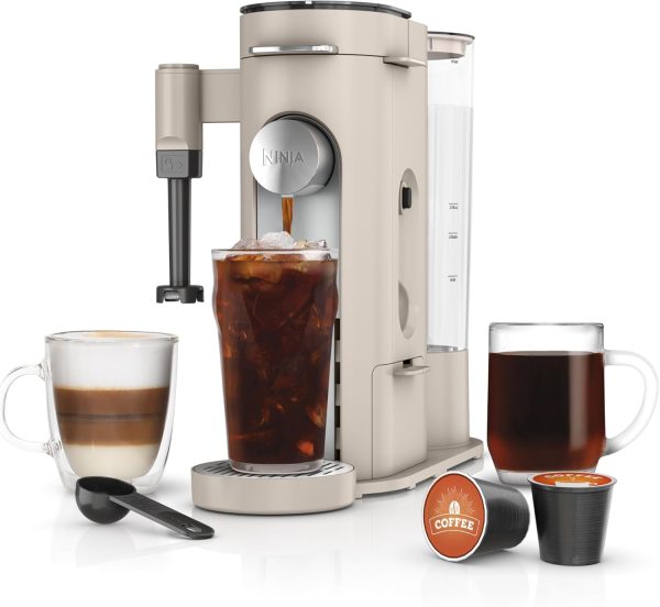 Revitalize Your Brew: Ninja Pod & Grounds XL Coffee Maker – K-Cup Compatible, Compact, Built-In Milk Frother, 68-oz Reservoir, Perfect for 6-oz Cups to 24-oz Mugs (Stone, PB055AST)