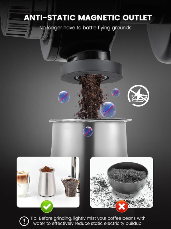Huanyu Electric Stainless Steel Coffee Grinder – 8 Adjustable Flat Burr Settings for Perfect Home Brewing – Sleek Black Design - Image 4