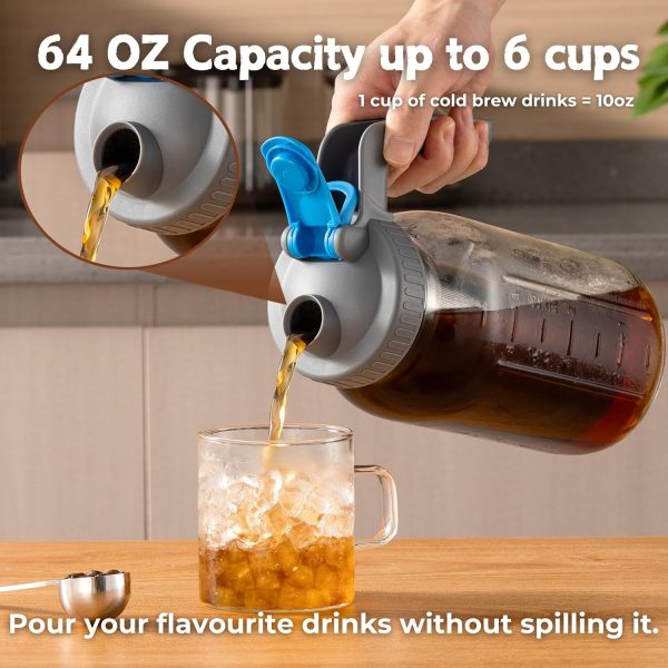 64 oz Cold Brew Coffee Maker – Durable Wide Mouth Glass Mason Jar with Stainless Steel Infuser for Perfect Iced Coffee & Refreshing Fruit Drinks! - Image 6