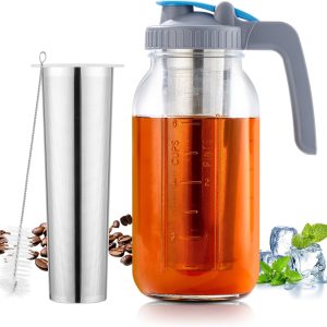64 oz Cold Brew Coffee Maker – Durable Wide Mouth Glass Mason Jar with Stainless Steel Infuser for Perfect Iced Coffee & Refreshing Fruit Drinks!