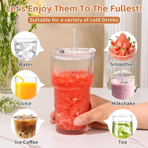 Set of 2 - 20oz Glass Tumblers with Lids & Straws | Perfect Iced Coffee, Juice, Smoothies & Cocktails! - Image 2