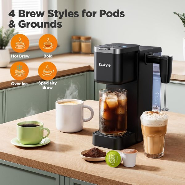Versatile Single Serve Coffee Maker with Detachable Milk Frother – Brew Perfect Iced & Hot Coffee with K-Cups & Grounds, 40oz Reservoir, 6 Brew Sizes, Fits 7.3” Travel Mugs – Stylish Black - Image 3