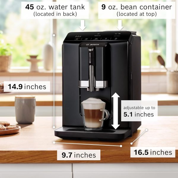 Experience Coffee Bliss with the Bosch 300 Series Fully Automatic Espresso Machine – OneTouch Milk Drinks, In-Cup Frother, 5 Custom Drink Options, Ceramic Grinder, Easy Clean & Descale, Elegant Black Finish (Model TIU20109) - Image 2