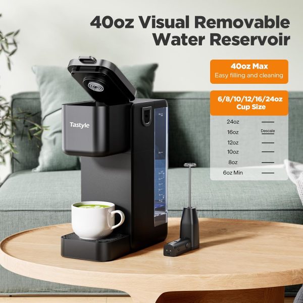 Versatile Single Serve Coffee Maker with Detachable Milk Frother – Brew Perfect Iced & Hot Coffee with K-Cups & Grounds, 40oz Reservoir, 6 Brew Sizes, Fits 7.3” Travel Mugs – Stylish Black - Image 5