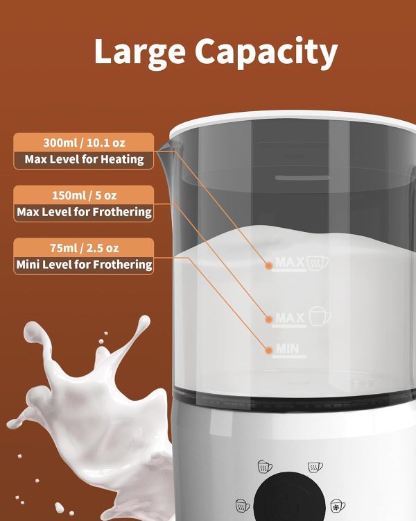 Transform Your Coffee Experience: 4-in-1 Electric Milk Frother & Steamer - 10oz/300ml Warm & Cold Foam Maker for Lattes, Cappuccinos, and More (White) - Image 3