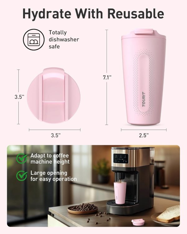 TOURIT 16 oz Insulated Travel Coffee Mug – Stainless Steel Double-Wall Vacuum Tumbler with Flip Lid | Leak-Proof, Reusable Portable Cup in Sleek Black - Image 7