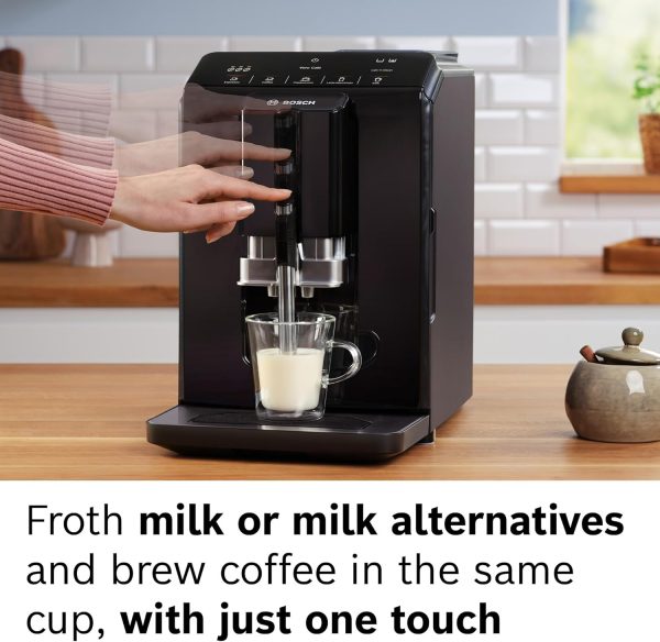 Experience Coffee Bliss with the Bosch 300 Series Fully Automatic Espresso Machine – OneTouch Milk Drinks, In-Cup Frother, 5 Custom Drink Options, Ceramic Grinder, Easy Clean & Descale, Elegant Black Finish (Model TIU20109) - Image 3
