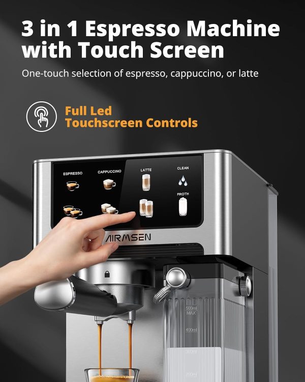 Elevate Your Coffee Experience: AIRMSEN 20 Bar Espresso Machine with Automatic Milk Frother – Quick Brew Dual Boiler (1350W + 1000W), Stainless Steel, 60oz Water Tank & Touchscreen for Perfect Cappuccinos & Lattes at Home! - Image 7