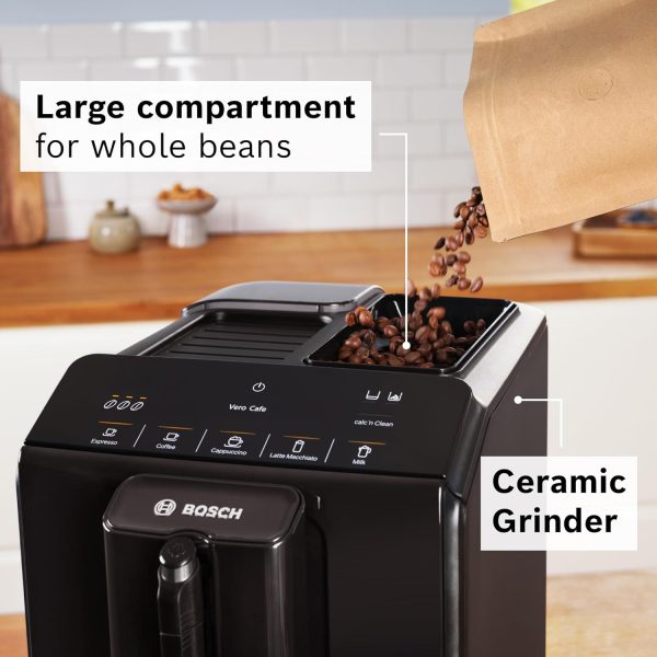 Experience Coffee Bliss with the Bosch 300 Series Fully Automatic Espresso Machine – OneTouch Milk Drinks, In-Cup Frother, 5 Custom Drink Options, Ceramic Grinder, Easy Clean & Descale, Elegant Black Finish (Model TIU20109) - Image 9