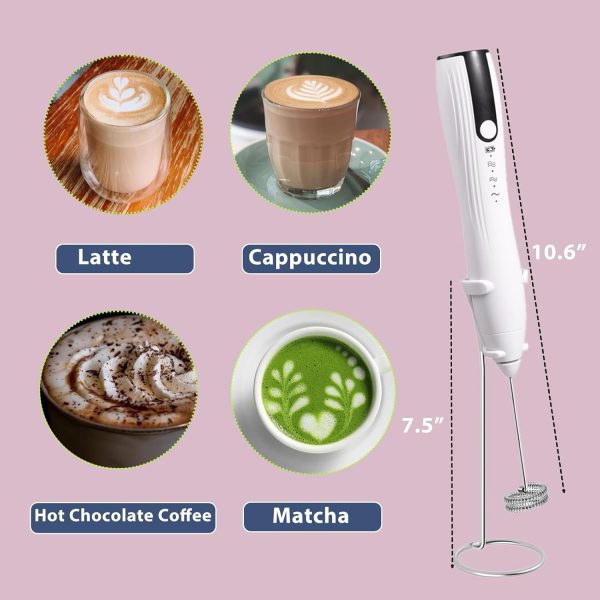 <p><strong>Premium Rechargeable Handheld Milk Frother with Stand – Create Perfect Coffee Foam for Cappuccinos, Lattes, and More! Detachable Stainless Steel Whisk for Versatile Mixing (White)</strong></p> - Image 3