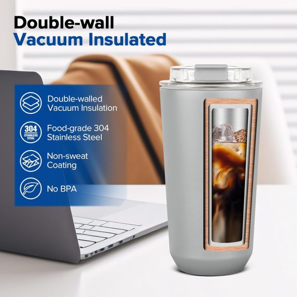 Adventure-Ready 15 oz Stainless Steel Coffee Travel Mug | Spill & Leak Proof Insulated Tumbler for Hot & Cold Drinks (Gray) - Image 2
