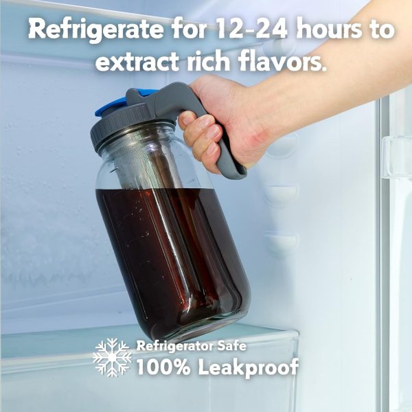 64 oz Cold Brew Coffee Maker – Durable Wide Mouth Glass Mason Jar with Stainless Steel Infuser for Perfect Iced Coffee & Refreshing Fruit Drinks! - Image 7