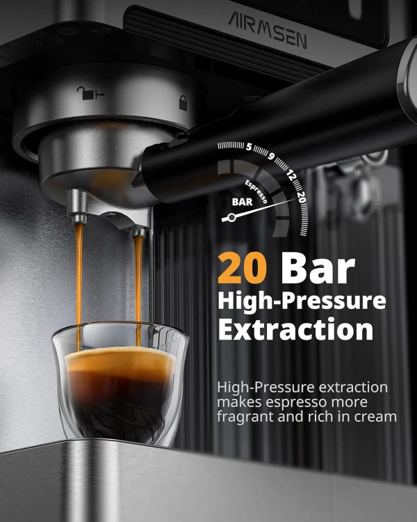 Elevate Your Coffee Experience: AIRMSEN 20 Bar Espresso Machine with Automatic Milk Frother – Quick Brew Dual Boiler (1350W + 1000W), Stainless Steel, 60oz Water Tank & Touchscreen for Perfect Cappuccinos & Lattes at Home! - Image 5