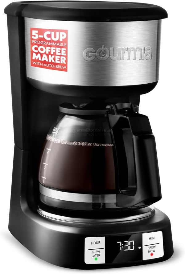 <p>Sure! Here's a more engaging and SEO-friendly product title:</p>
<p><strong>Gourmia GCM3518 5-Cup Programmable Drip Coffee Maker: Brew Later Timer, Adjustable Keep Warm Feature, Pause & Serve, Freshness Indicator, Compact Glass Carafe with EZ-View Water Window - 700W Efficiency!</strong></p>