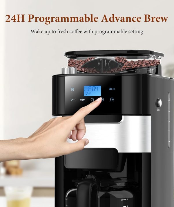 <p><strong>Joy Pebble 10-Cup Drip Coffee Maker: Programmable Touch-Screen Machine with Built-in Grinder, 8 Grind Settings, Reusable Filter, and Keep Warm Plate – Enjoy Fresh Brew with 50.7oz Capacity!</strong></p> - Image 5
