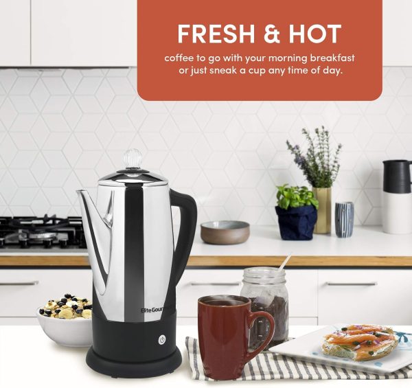 Elite Gourmet 12-Cup Stainless Steel Electric Coffee Percolator – Keep Warm Feature, Clear Brew Progress Indicator, Cordless Serving & Cool-Touch Handle - Image 7