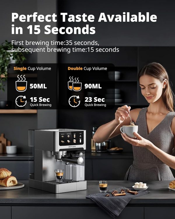 Elevate Your Coffee Experience: AIRMSEN 20 Bar Espresso Machine with Automatic Milk Frother – Quick Brew Dual Boiler (1350W + 1000W), Stainless Steel, 60oz Water Tank & Touchscreen for Perfect Cappuccinos & Lattes at Home! - Image 3