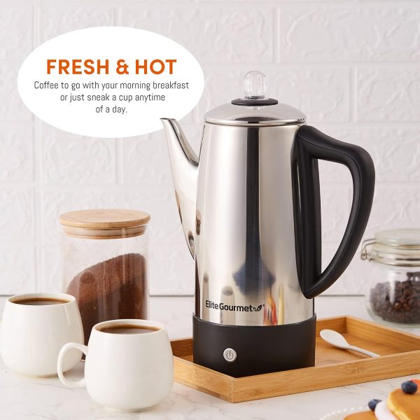 Elite Gourmet 12-Cup Stainless Steel Electric Coffee Percolator – Keep Warm Feature, Clear Brew Progress Indicator, Cordless Serving & Cool-Touch Handle - Image 3