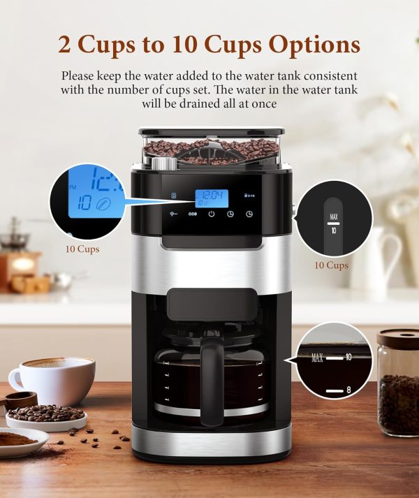 <p><strong>Joy Pebble 10-Cup Drip Coffee Maker: Programmable Touch-Screen Machine with Built-in Grinder, 8 Grind Settings, Reusable Filter, and Keep Warm Plate – Enjoy Fresh Brew with 50.7oz Capacity!</strong></p> - Image 4