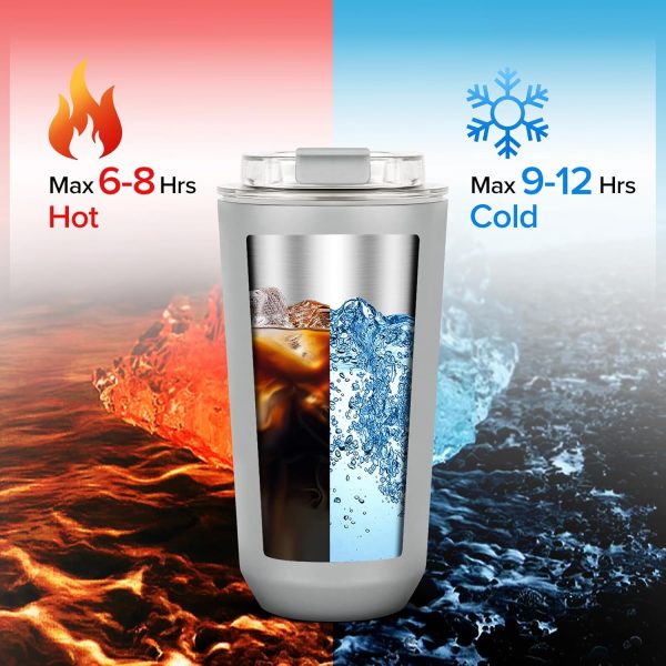 Adventure-Ready 15 oz Stainless Steel Coffee Travel Mug | Spill & Leak Proof Insulated Tumbler for Hot & Cold Drinks (Gray) - Image 3