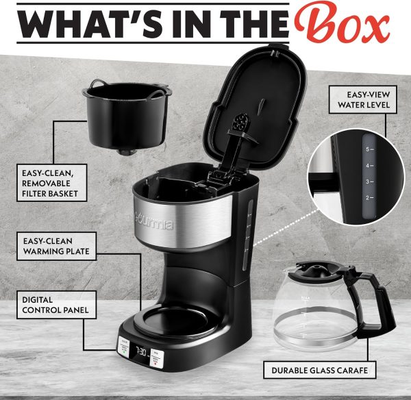 <p>Sure! Here's a more engaging and SEO-friendly product title:</p>
<p><strong>Gourmia GCM3518 5-Cup Programmable Drip Coffee Maker: Brew Later Timer, Adjustable Keep Warm Feature, Pause & Serve, Freshness Indicator, Compact Glass Carafe with EZ-View Water Window - 700W Efficiency!</strong></p> - Image 7